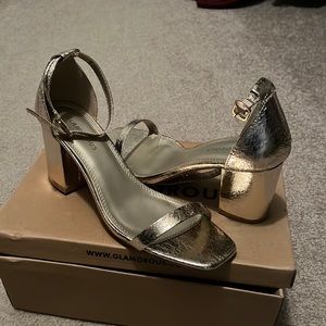 gold foil block heels